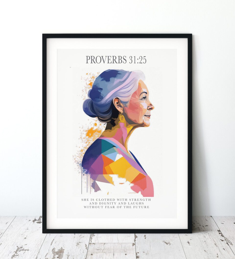 She Is Clothed With Strength And Dignity Maximalist Faith Art Digital Print - Proverbs 31:25