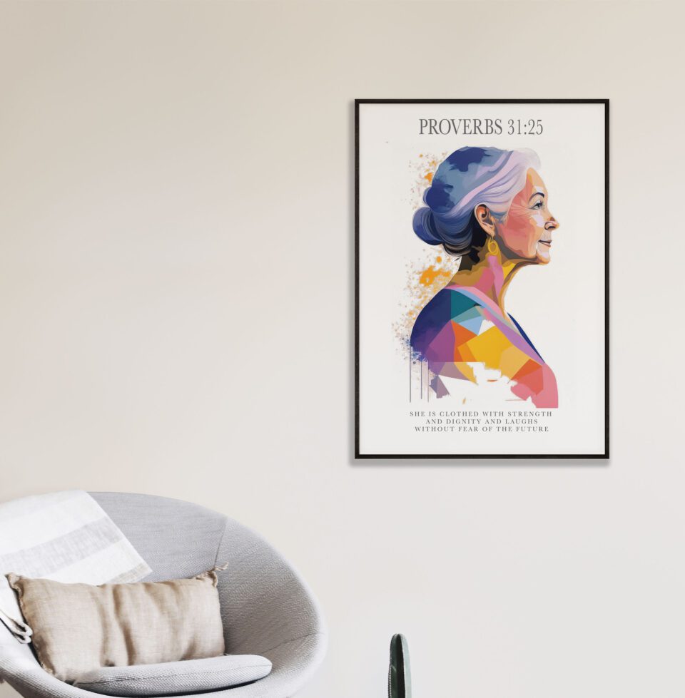 She Is Clothed With Strength And Dignity Maximalist Faith Art Digital Print - Proverbs 31:25 - Image 2