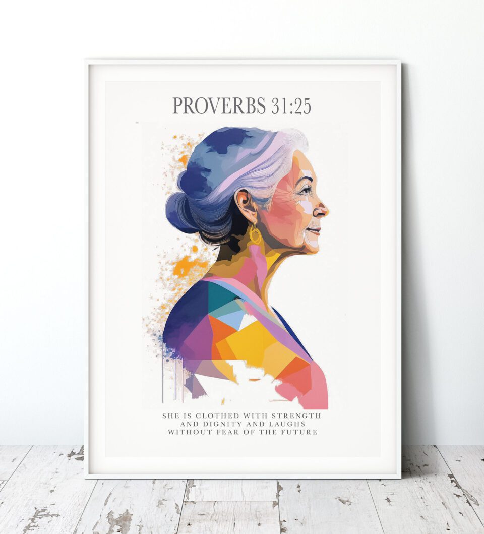 She Is Clothed With Strength And Dignity Maximalist Faith Art Digital Print - Proverbs 31:25 - Image 3