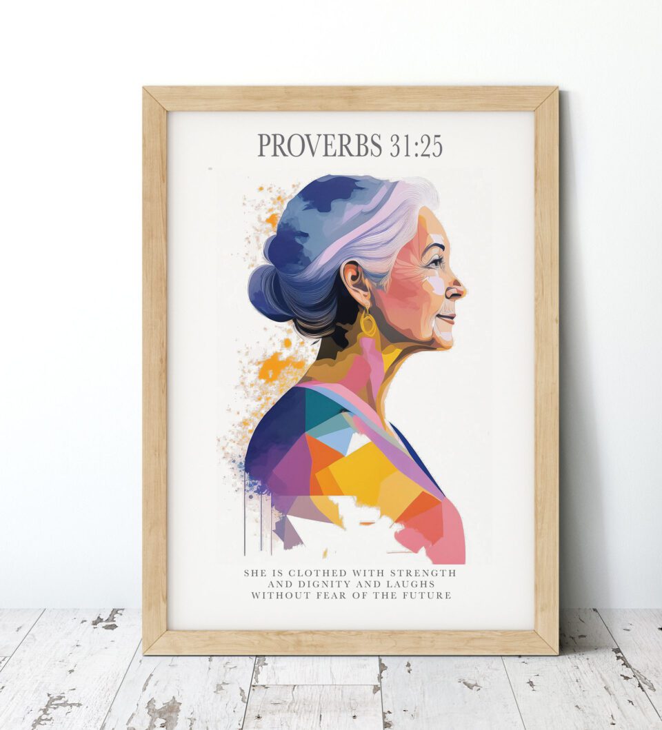 She Is Clothed With Strength And Dignity Maximalist Faith Art Digital Print - Proverbs 31:25 - Image 5